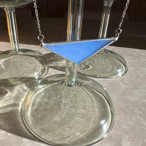 Royal Blue Stained Glass + 926 Sterling Silver Triangle Statement Necklace - Picture 3 of 8